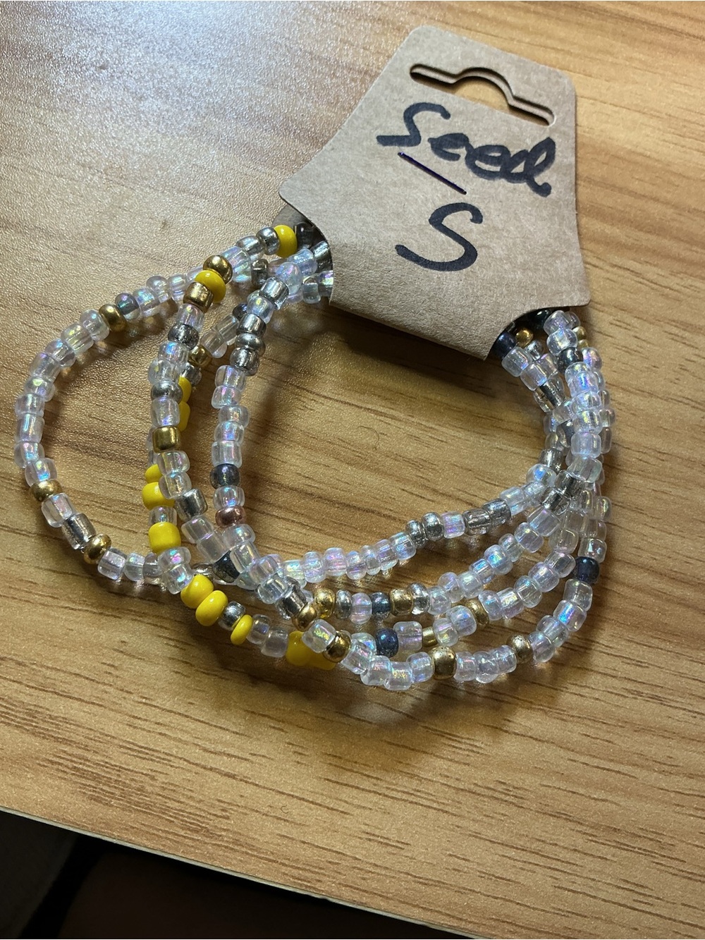 Seed Stretch Bracelet Set with Yellow & Clear Glass Beads